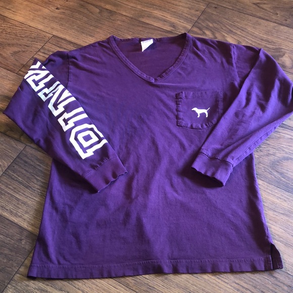 PINK Purple V-Neck Logo Long Sleeve Shirt - Picture 2 of 5